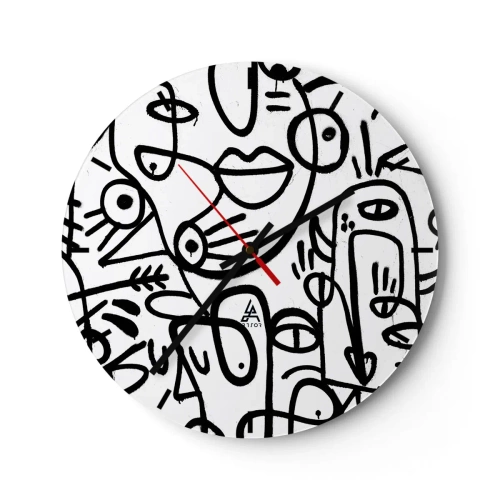 Wandklok - Klok - Abstracte lijntekeningen op een witte achtergrond - 30x30cm - Gezichten en luchtspiegelingen - Moderne wanddecoratie voor woonkamer, keuken en slaapkamer ARTTOR