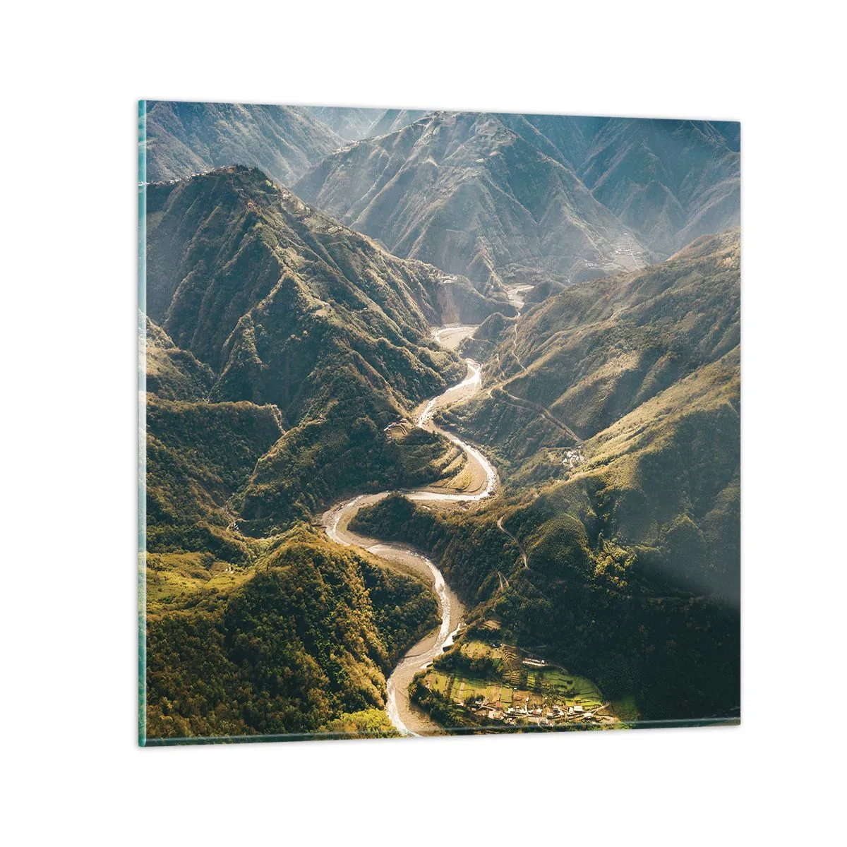 Schilderen op glas - Recht uit het hart van de bergen - 70x70 cm