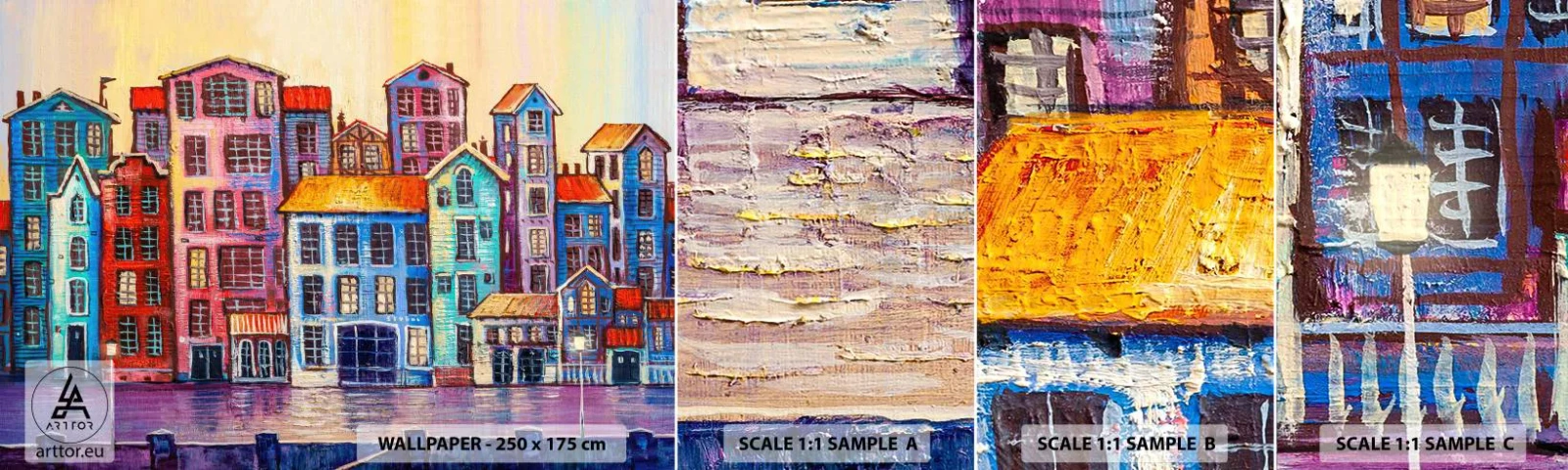 Fotobehang Monster Zelfklevend Deluxe Sticker - Een stad als uit een sprookje - Deel, Huurkazernes, Stad - 100x30 cm