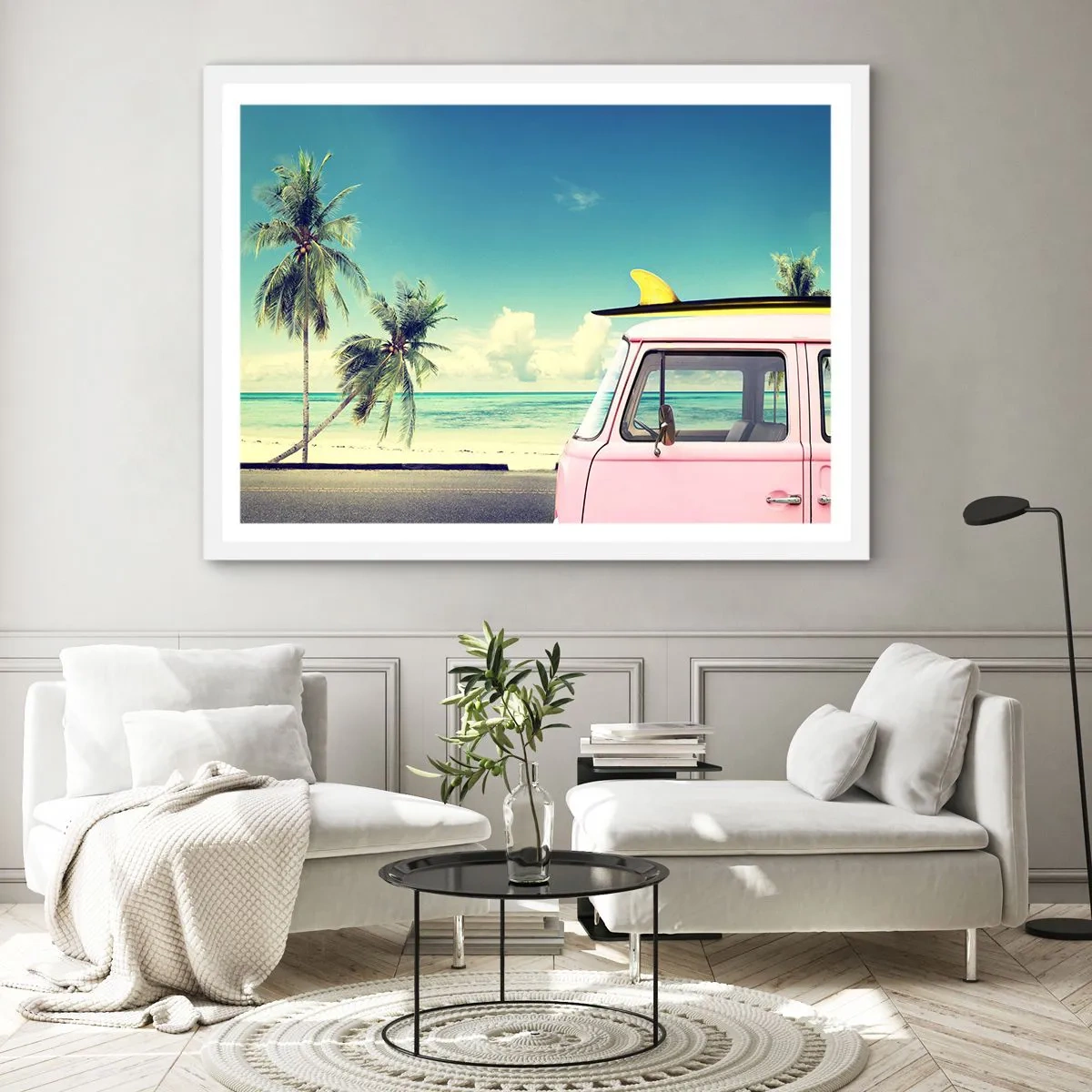 Poster in een witte lijst - Tijd om aan je vakantie te beginnen. - 100x70 cm