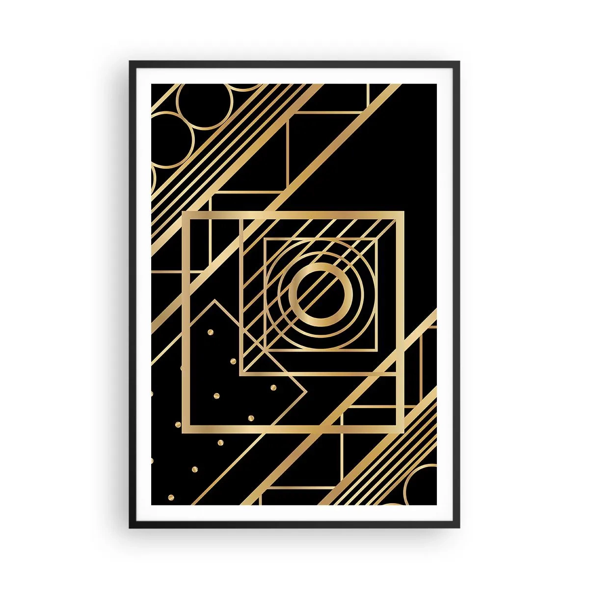 Poster in een zwarte lijst - Gouden geometrie - 70x100 cm