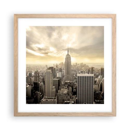 Een poster in een licht eiken lijst - New York geweven van grijs - 40x40 cm