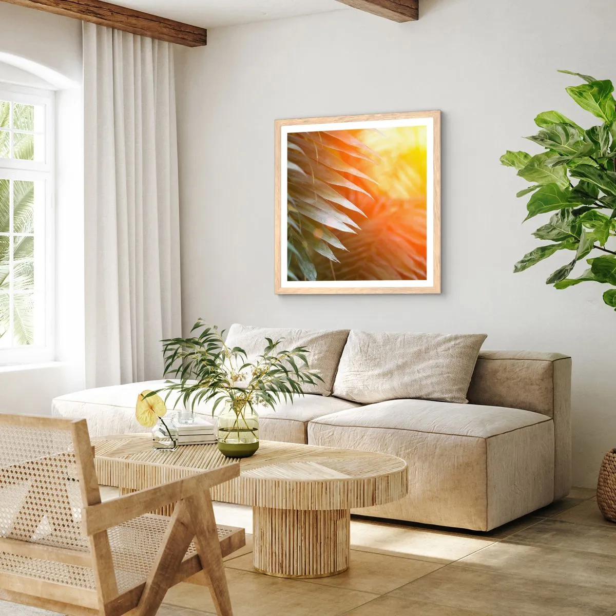 Een poster in een licht eiken lijst - Ochtend in de jungle - 60x60 cm