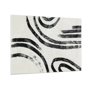 Schilderen op glas - Zwarte halfronde lijnen in een minimalistische abstractie op een lichte achtergrond - 70x50cm - Half gestopt - Moderne wanddecoratie voor woonkamer en slaapkamer ARTTOR