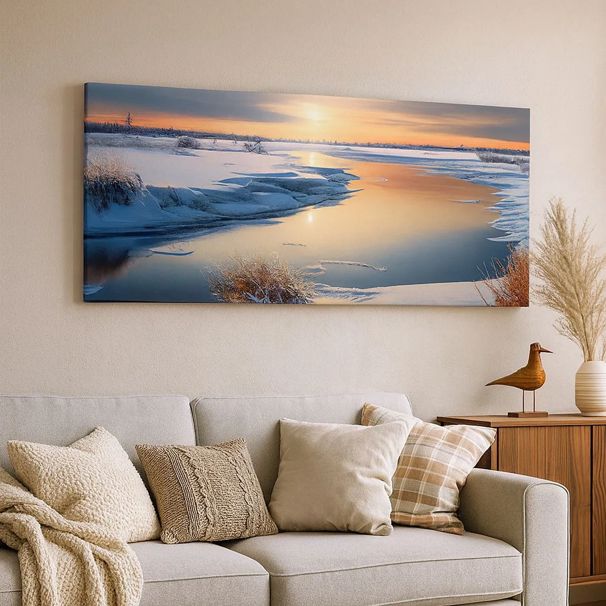 Schilderen op canvas - Winterse zonsondergang - 100x40 cm