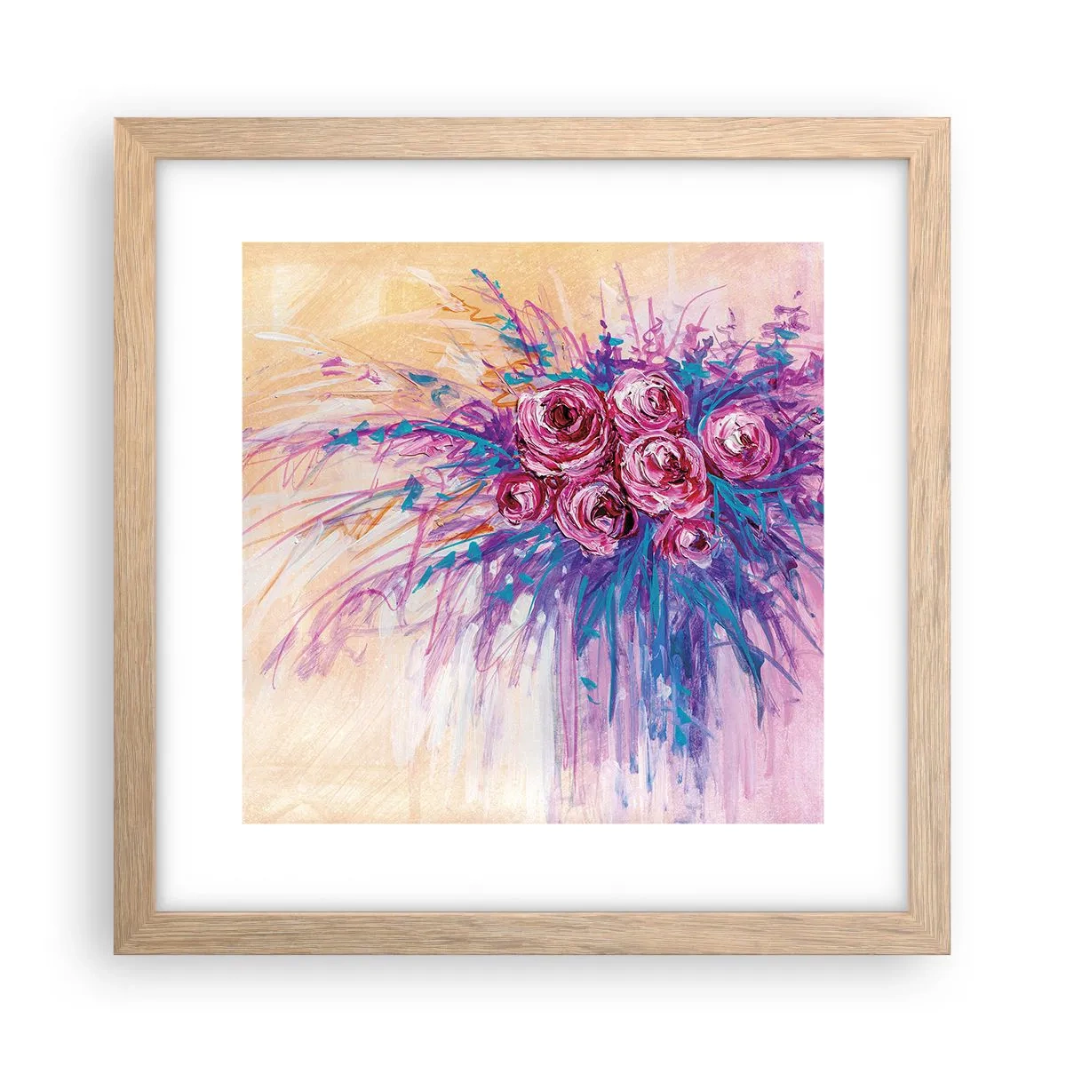 Een poster in een licht eiken lijst - Rozenfontein - 30x30 cm