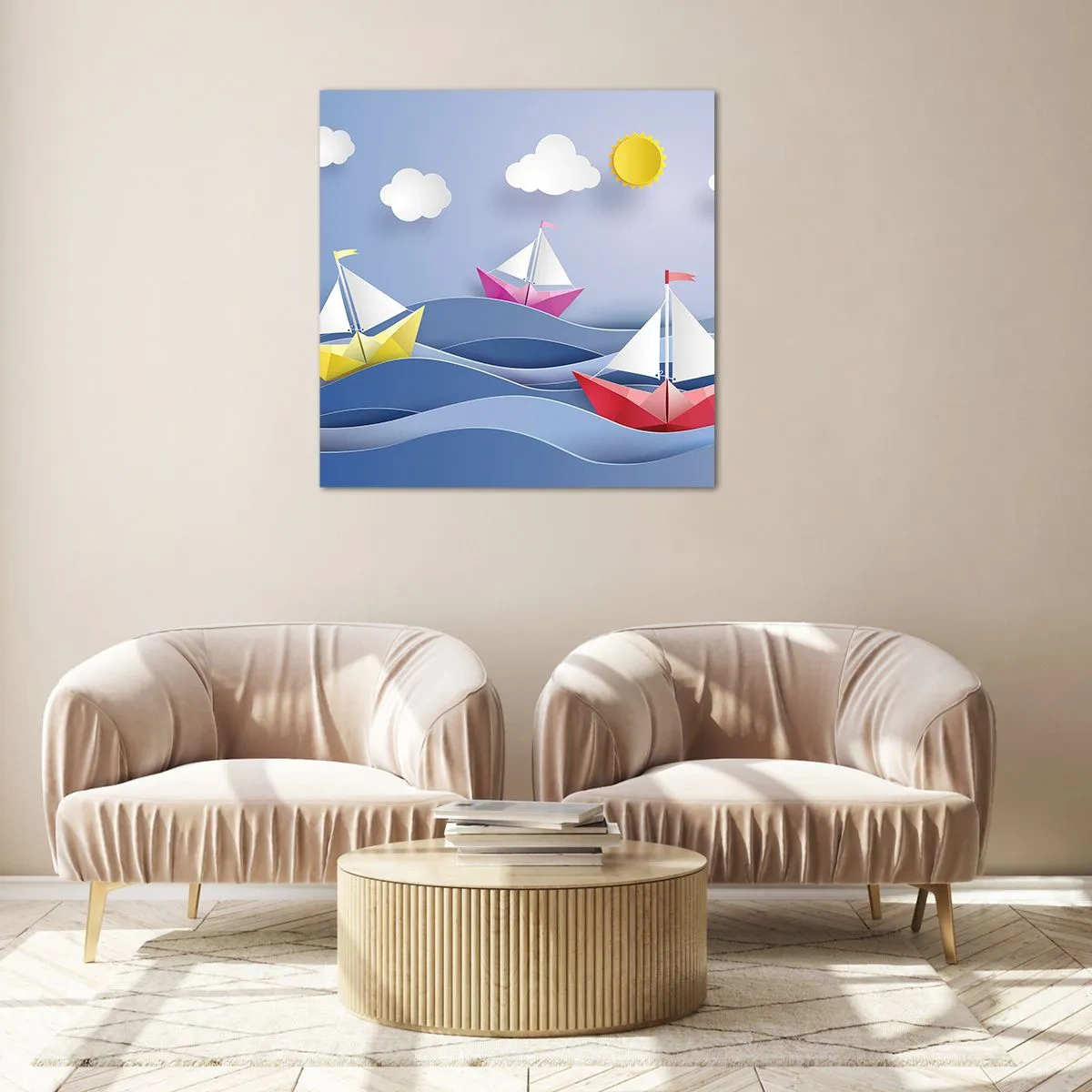 Schilderen op glas - Ah, wat is het heerlijk om in de golven te schommelen - 70x70 cm