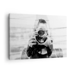 Schilderen op canvas - Zwart-wit dubbelbelicht portret van een fotograaf - 70x50cm - Maker en materiaal - Moderne wanddecoratie voor woonkamer en slaapkamer ARTTOR