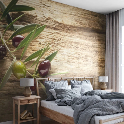 Zelfklevend Fotobehang Deluxe Sticker - Rechtstreeks uit de natuur - Olijftak, Natuur, Olijven - 400x280 cm