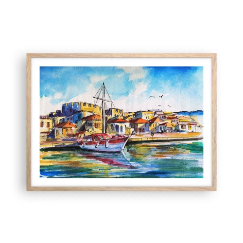 Een poster in een licht eiken lijst - Regenboogmiddag - 70x50 cm