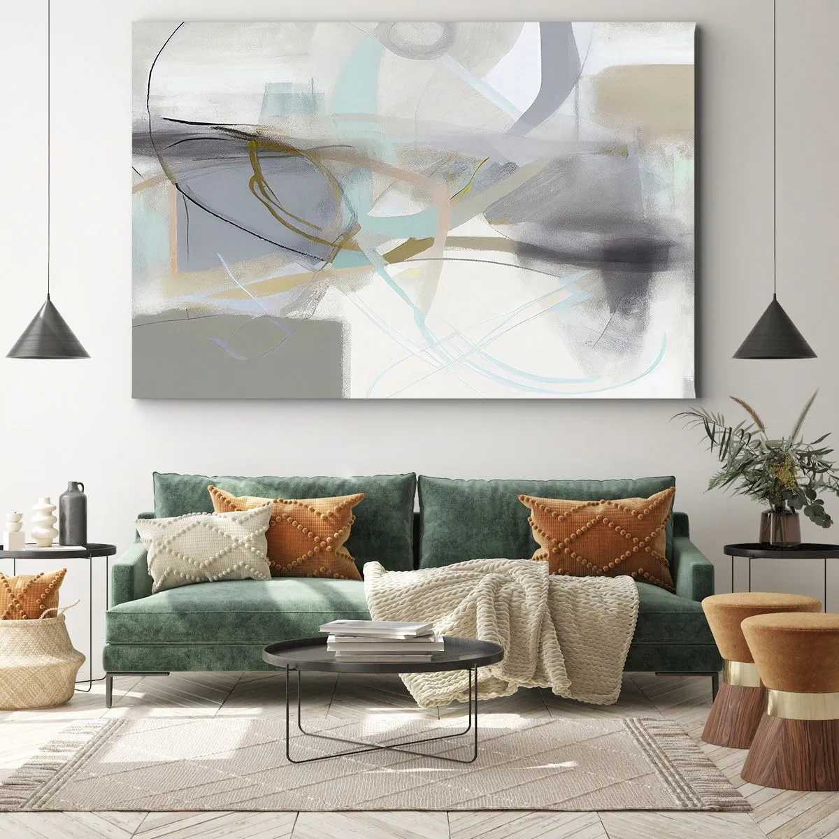 Schilderen op canvas - Pastelabstractie met delicate lijnen - 70x50cm - Mistige abstractie - Moderne wanddecoratie voor woonkamer en slaapkamer ARTTOR