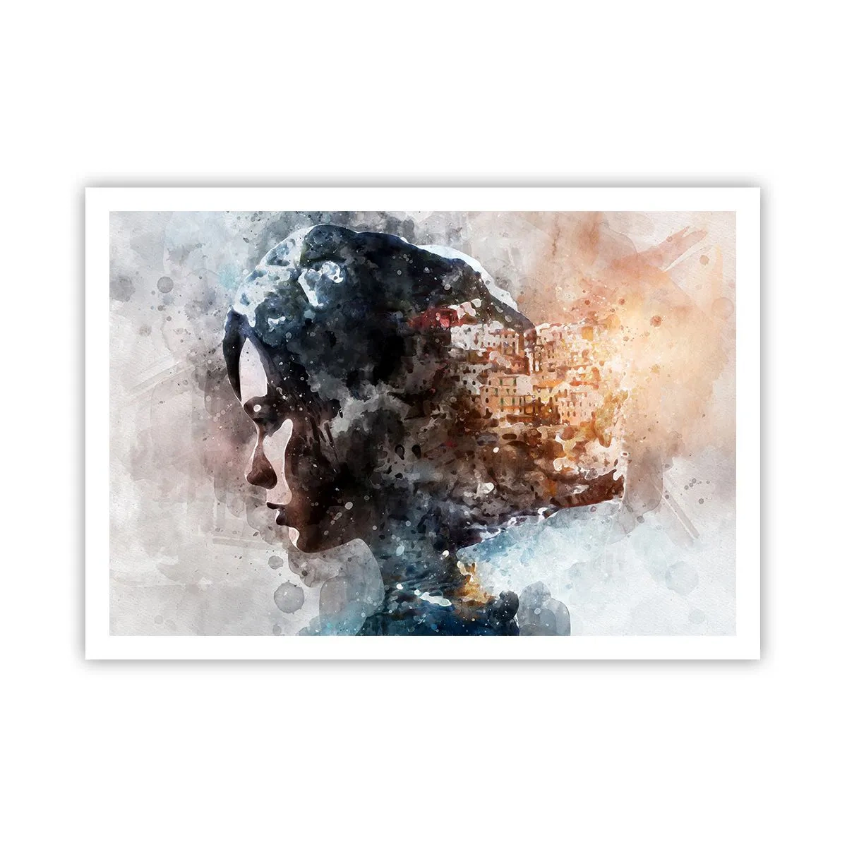Poster - Een verhaal over een meisje met een stad op de achtergrond - 100x70 cm