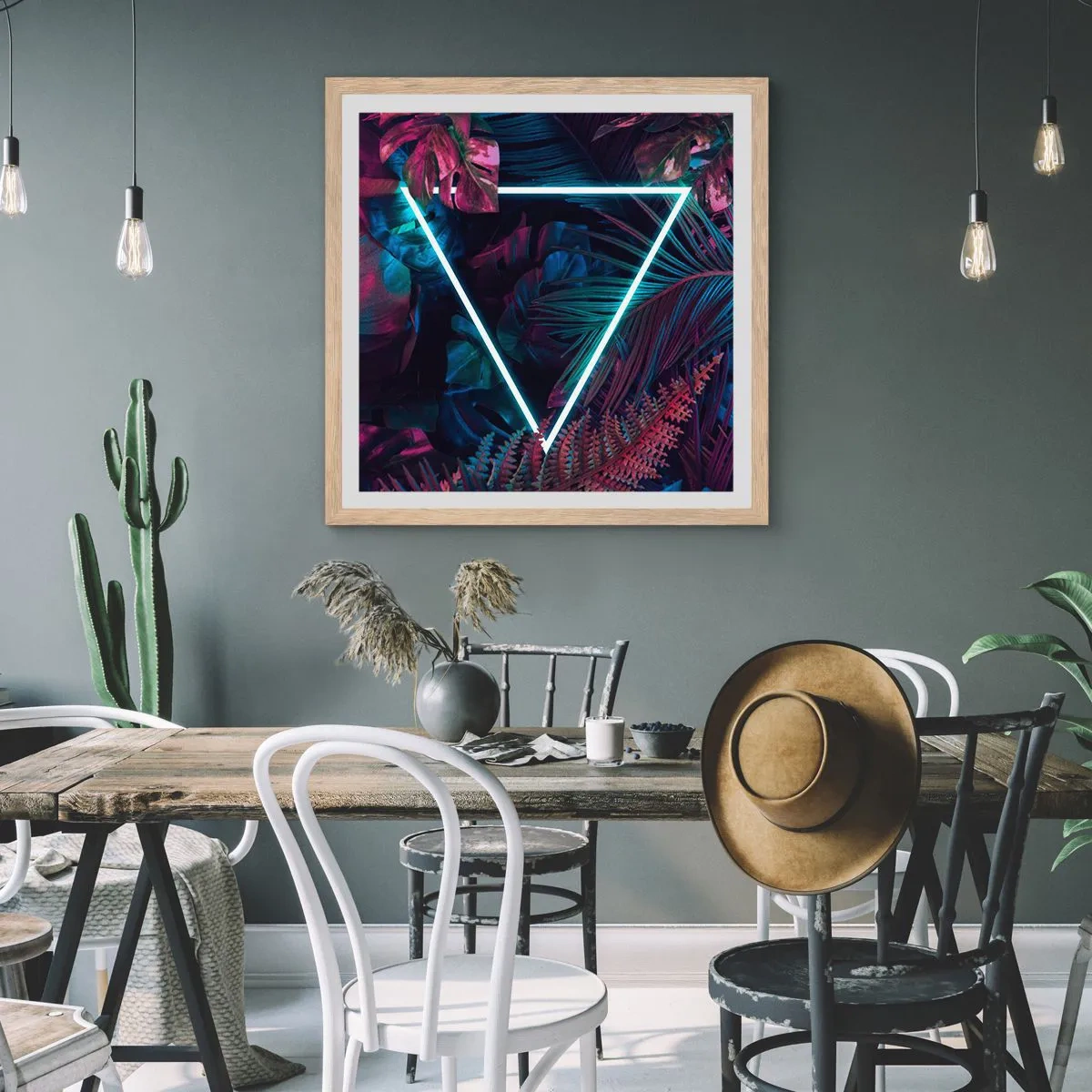 Een poster in een licht eiken lijst - Disco-achtige tuin - 50x50 cm