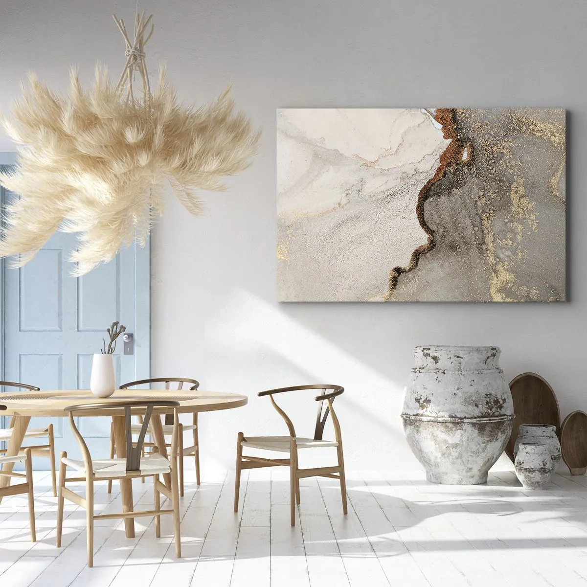 Schilderen op canvas - Abstract motief met tinten goud en grijs - 70x50cm - Op de grens van kleuren - Moderne wanddecoratie voor woonkamer en slaapkamer ARTTOR