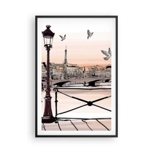 Poster in een zwarte lijst - Over de daken van Parijs - 61x91 cm