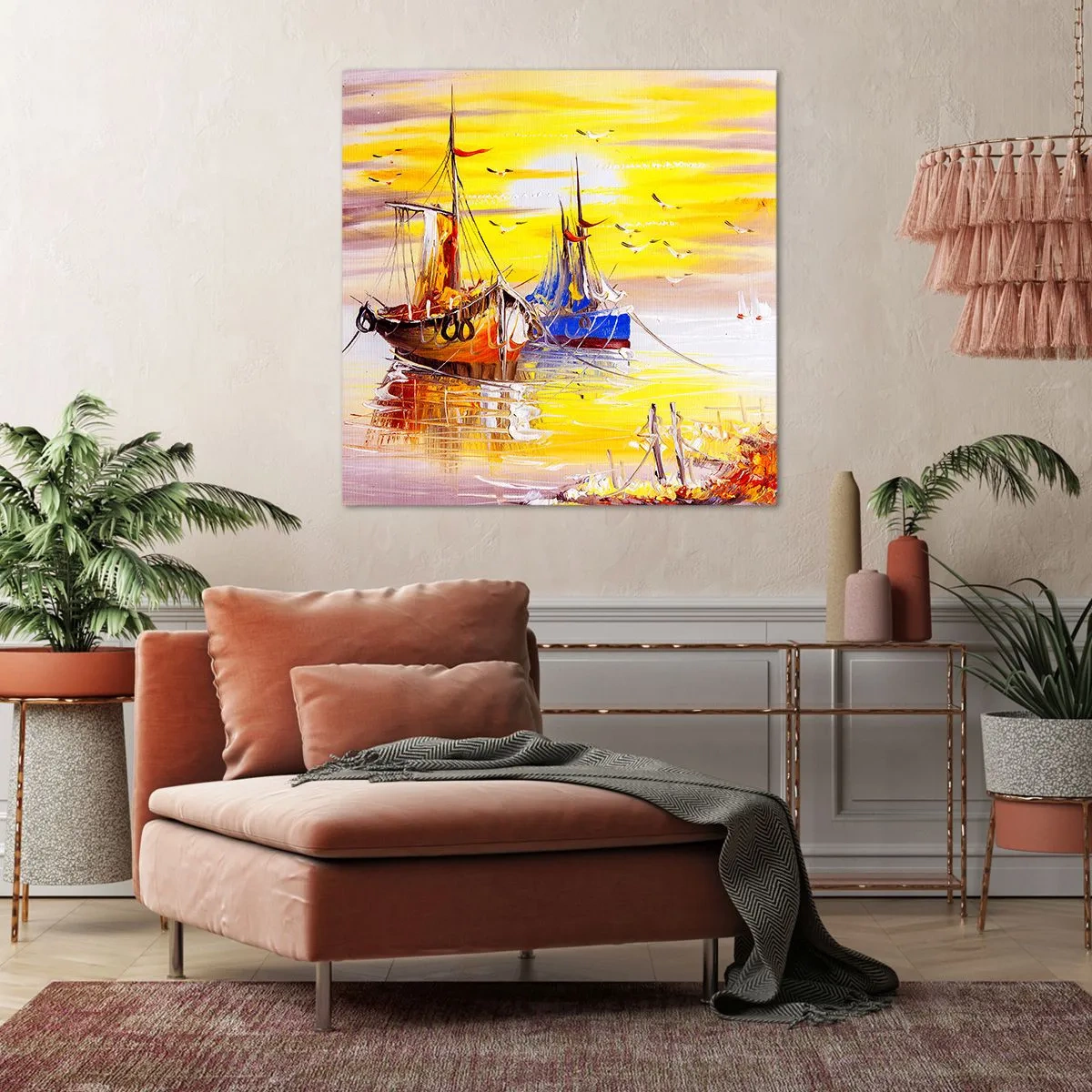 Schilderen op canvas - Een welverdiende rust in de haven - 70x70 cm