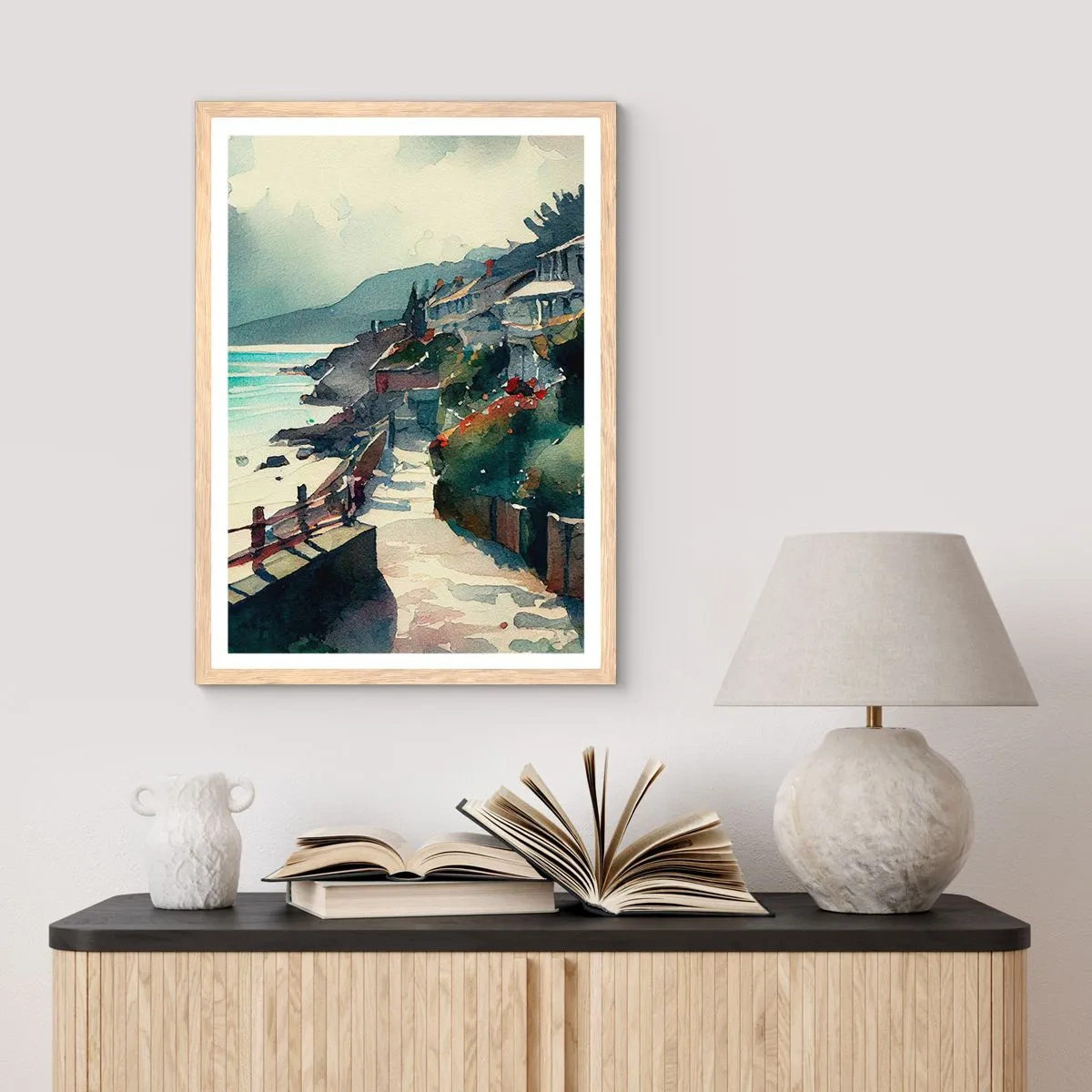 Een poster in een licht eiken lijst - Mediterrane stad - 70x100 cm