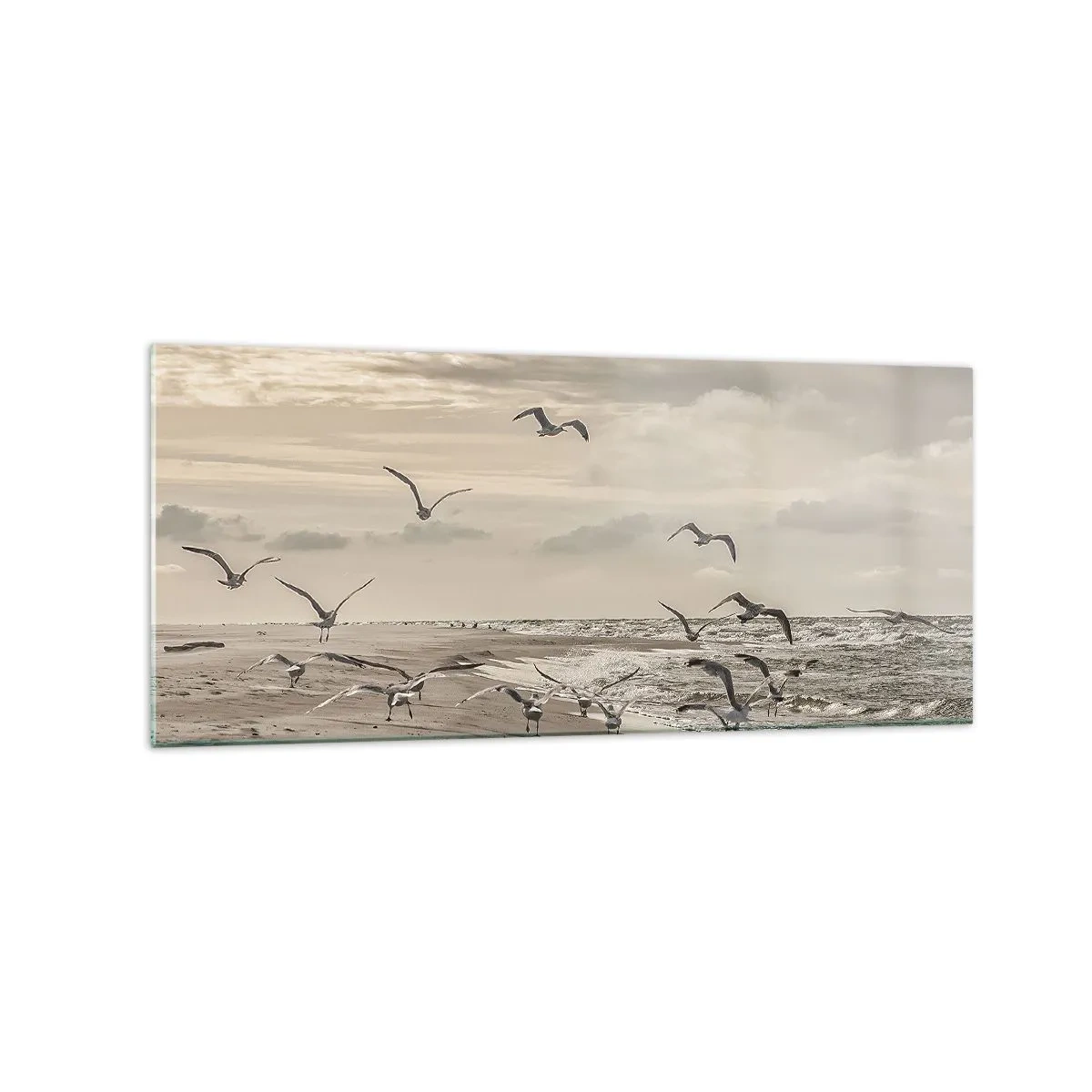 Schilderen op glas - Het geluid van de zee, het zingen van vogels - 120x50 cm