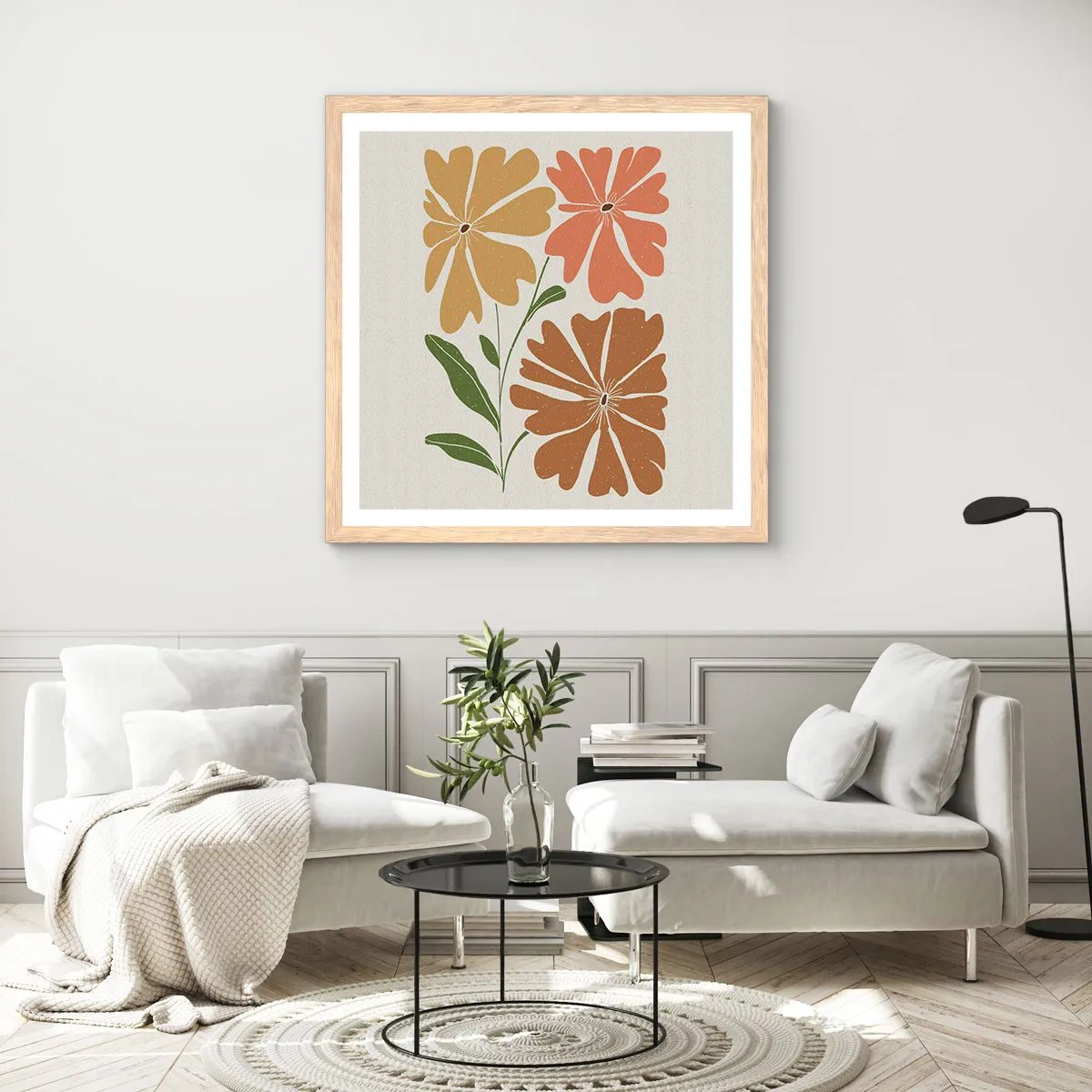 Een poster in een licht eiken lijst - Natuur en geometrie - 60x60 cm