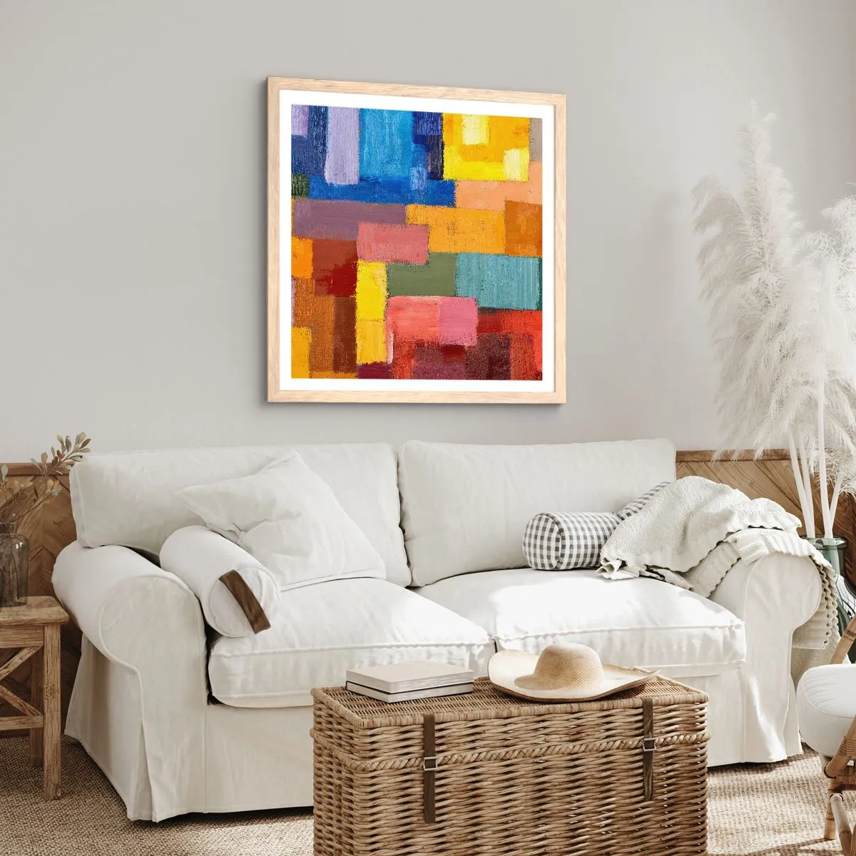 Een poster in een licht eiken lijst - Elk is anders, allemaal kleurrijk - 50x50 cm