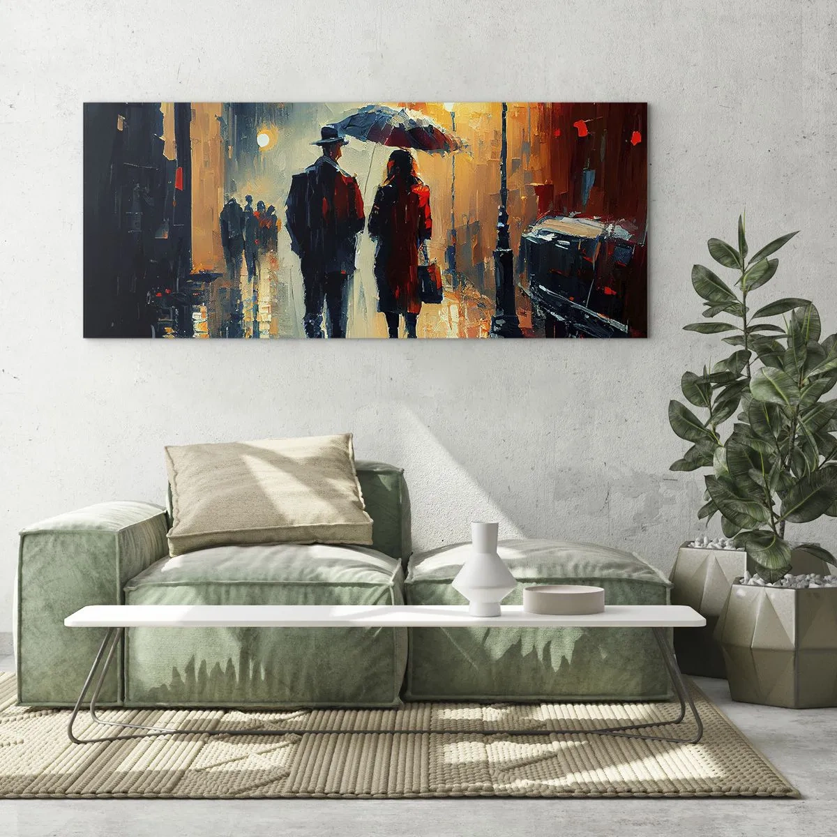 Schilderen op glas - Stedelijk love strory - 100x40 cm