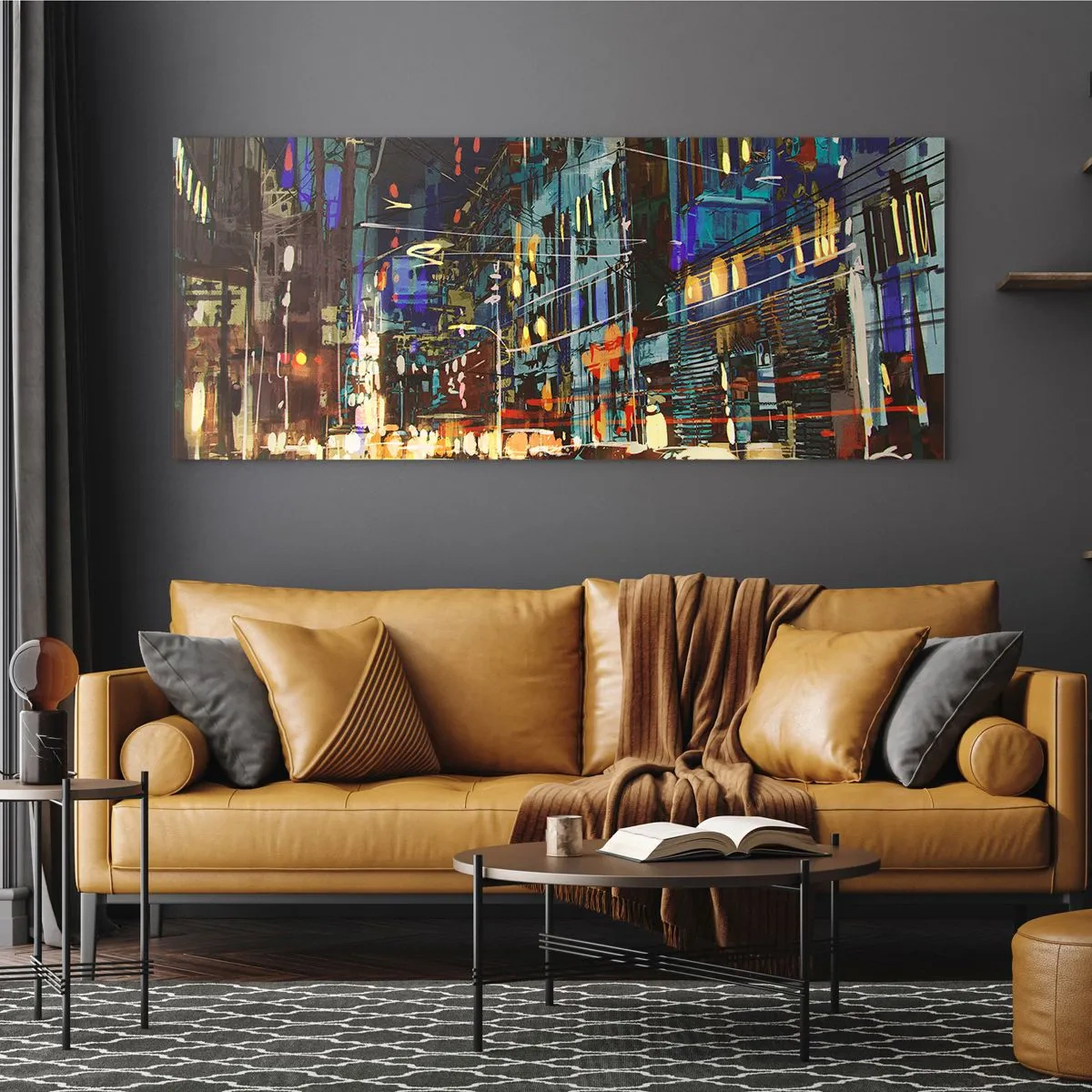 Schilderen op glas - Avonddrukte op straat - 140x50 cm