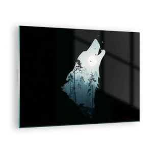 Schilderen op glas - Silhouet van een wolf met een bos en de maan op de achtergrond op een zwarte achtergrond - 70x50cm - De stem van de bosnacht - Moderne wanddecoratie voor woonkamer en slaapkamer ARTTOR