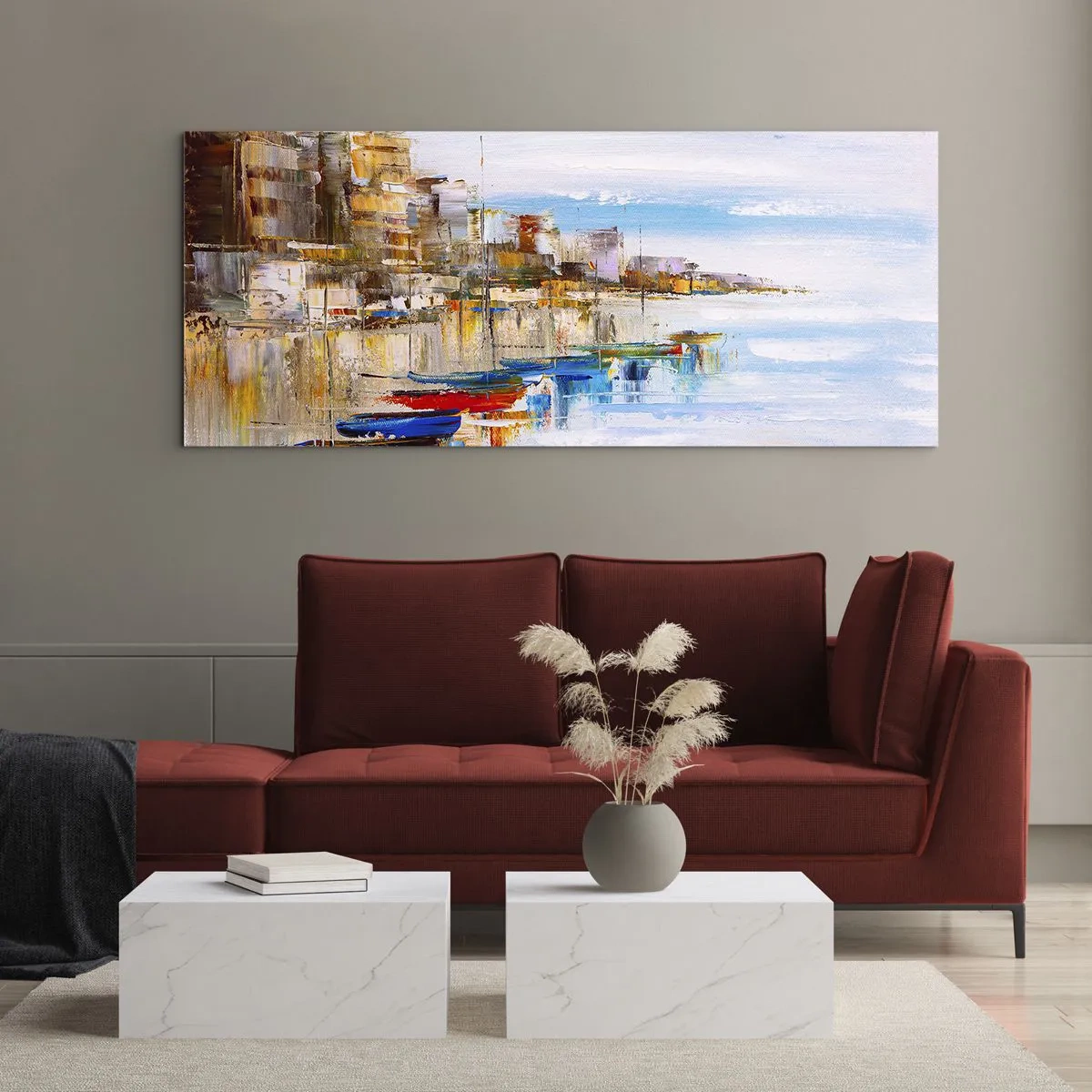 Schilderen op glas - Een veelkleurig stedelijk toevluchtsoord - 100x40 cm