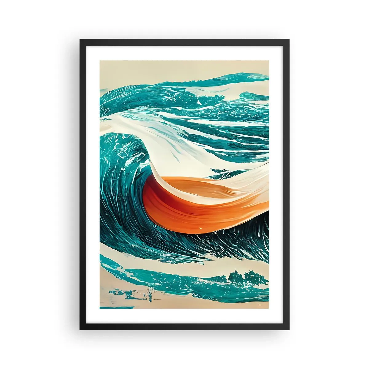 Poster in een zwarte lijst - Een dynamische golf in abstracte kleuren - 50x70cm - De droom van elke surfer - Moderne wanddecoratie voor woonkamer en slaapkamer ARTTOR