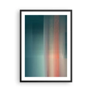 Poster in een zwarte lijst - Een abstract lichtspel in tinten turquoise en rood. - 50x70cm - Abstractie: golven van licht - Moderne wanddecoratie voor woonkamer en slaapkamer ARTTOR
