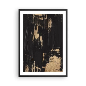 Poster in een zwarte lijst - Abstracte schildercompositie in zwart en goud - 50x70cm - Spoor van aanraking - Moderne wanddecoratie voor woonkamer en slaapkamer ARTTOR