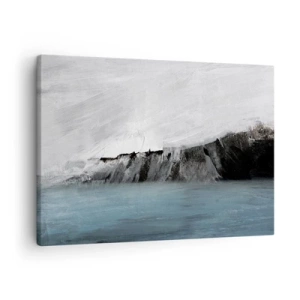 Schilderen op canvas - Abstract landschap met water en een rotsachtige kust - 70x50cm - Water – aarde: botsing der elementen - Moderne wanddecoratie voor woonkamer en slaapkamer ARTTOR
