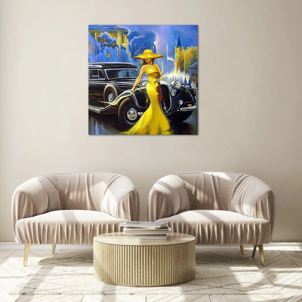 Schilderen op glas - Nocturne voor viool en liefde - 60x60 cm