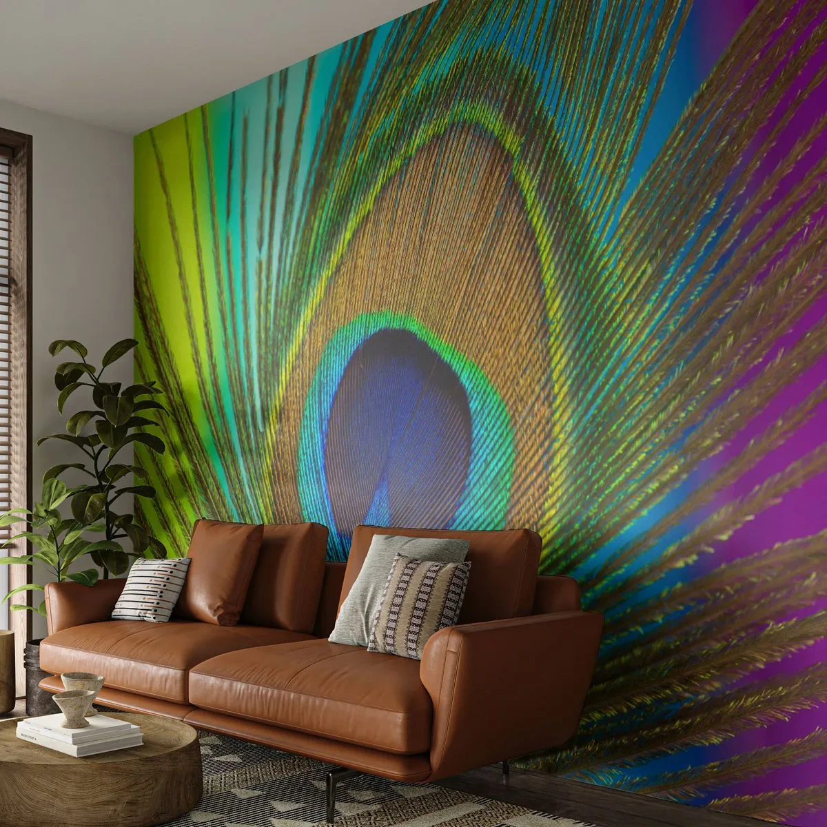 Fotobehang Premium Canvas - Oog in oog - Abstractie, Pauwenveer, Deel - 450x315 cm