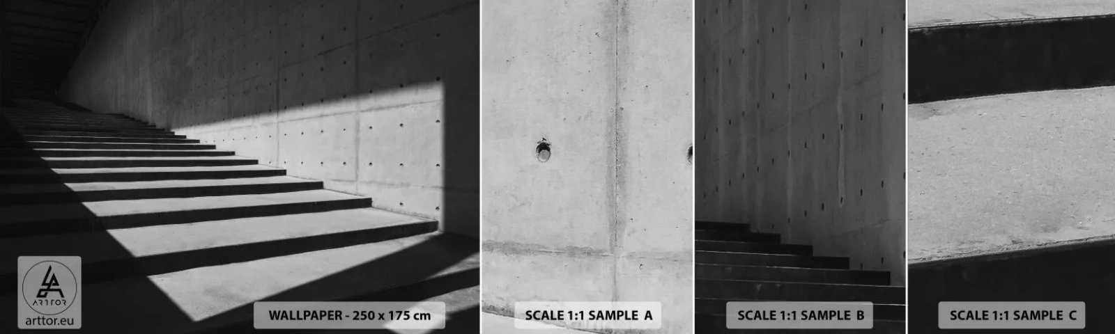 Fotobehang Monster Zelfklevend Deluxe Sticker - De rauwe schoonheid van het modernisme - Industrieel, Architectuur, Trap - 100x30 cm