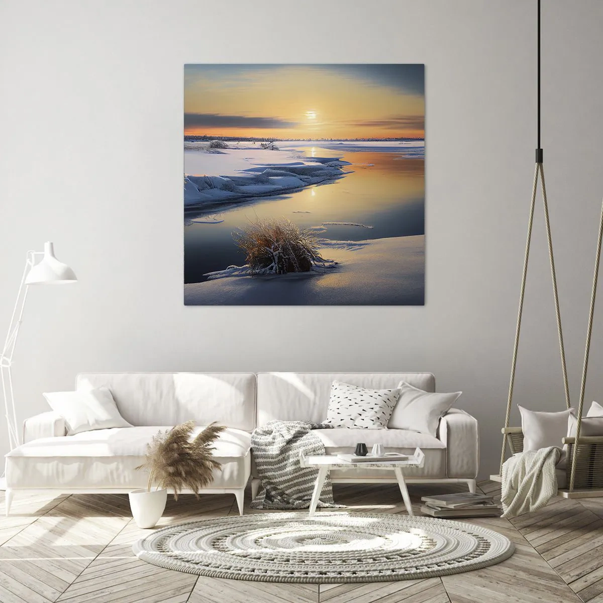 Schilderen op canvas - Winterse zonsondergang - 60x60 cm