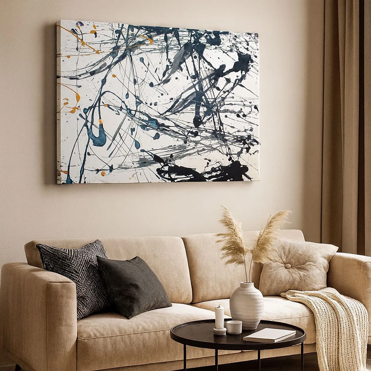 Schilderen op canvas - Abstract schilderpatroon met dynamische lijnen en vlekken - 70x50cm - Zin of geen zin? - Moderne wanddecoratie voor woonkamer en slaapkamer ARTTOR