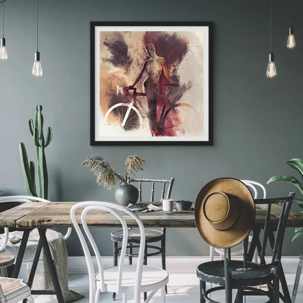Poster in een zwarte lijst - Een fietsziel in marmeren vormen - 60x60 cm
