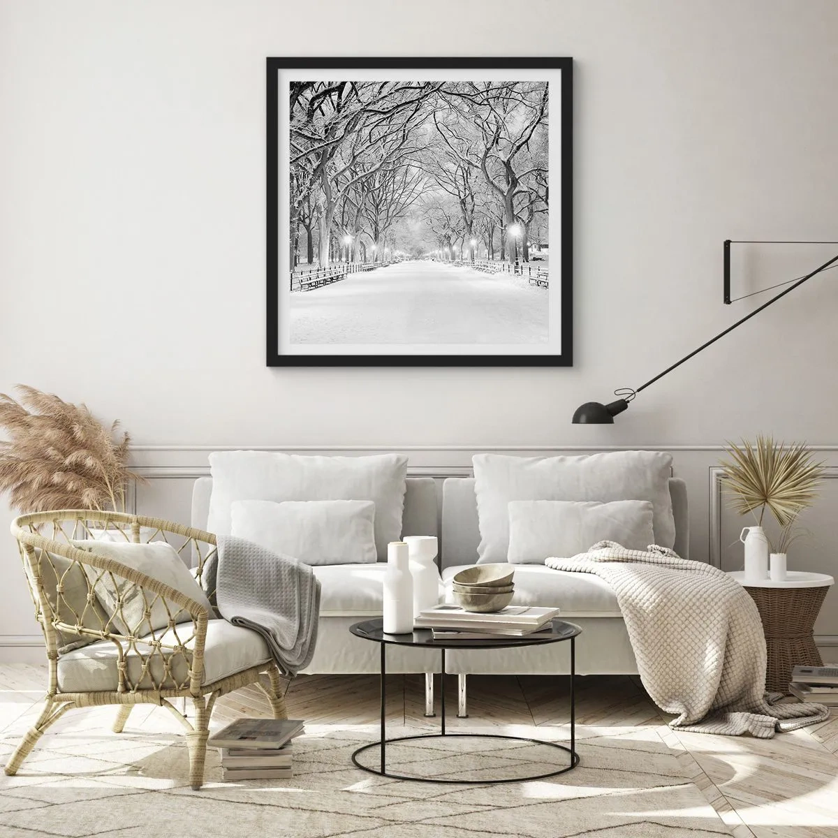 Poster in een zwarte lijst - Vier seizoenen - winter - 30x30 cm