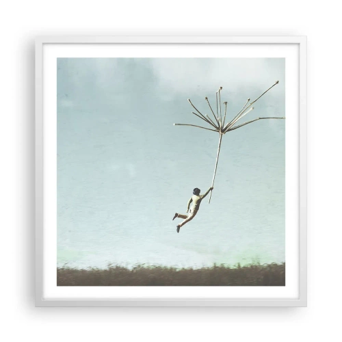 Poster in een witte lijst - Vliegers, paardebloemen, wind - 60x60 cm