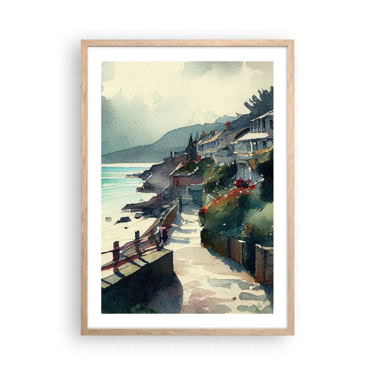 Een poster in een licht eiken lijst - Mediterrane stad - 50x70 cm