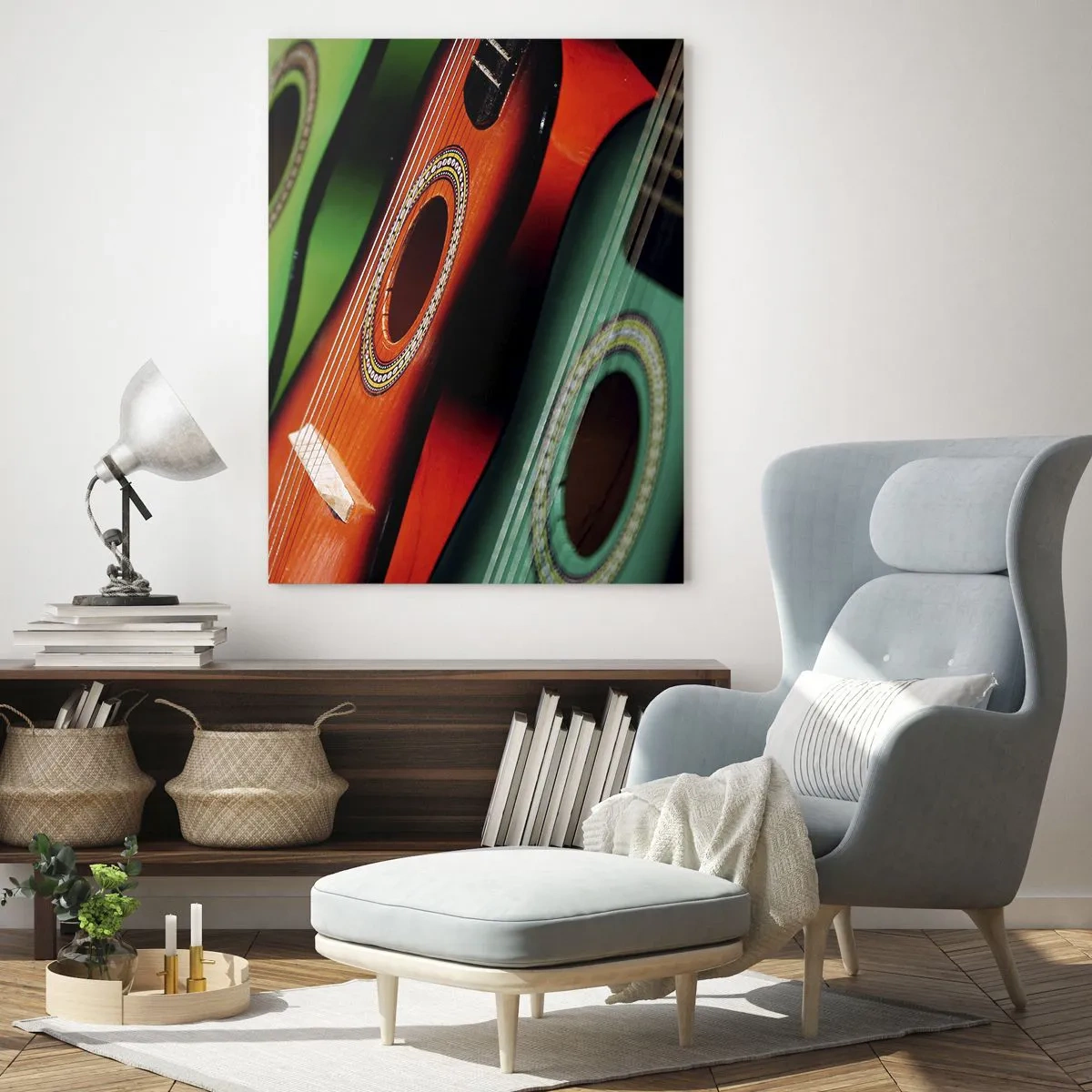 Schilderen op glas - De gitaar heeft vele kleuren - 50x70 cm