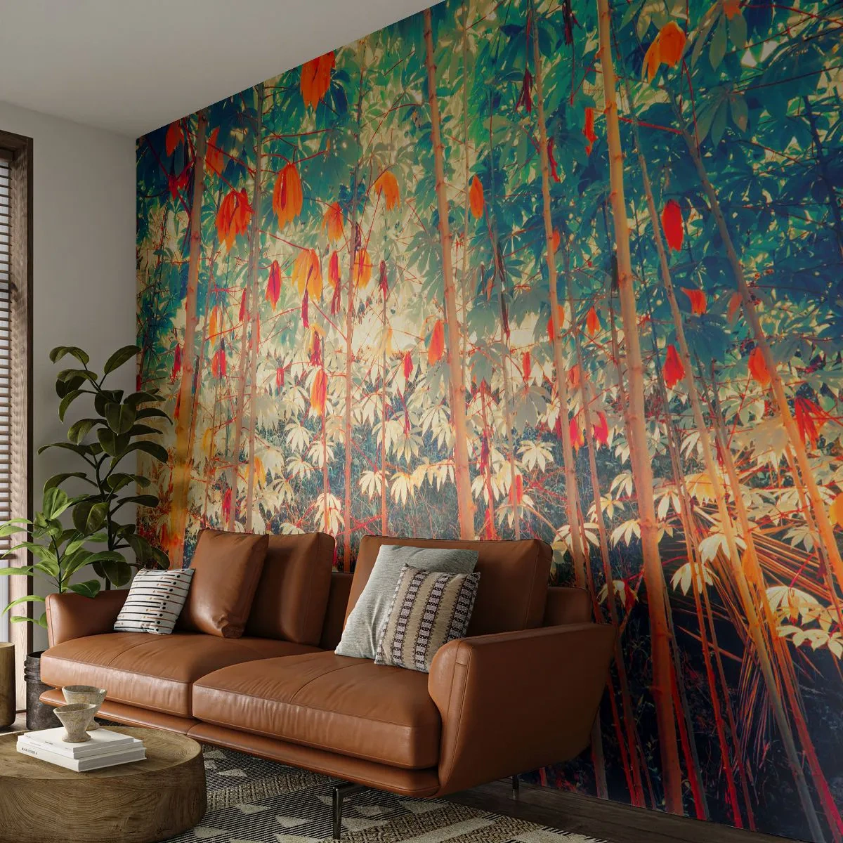 Fotobehang Standard Eco - Het geheime leven van de bladeren - Tropisch bos, Natuur, Bomen - 150x105 cm