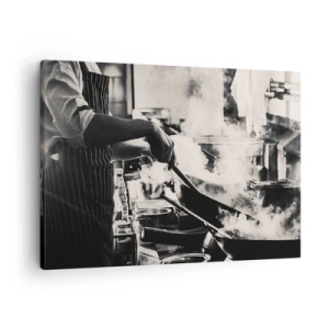 Schilderen op canvas - Een chef-kok aan het werk in de keuken met stoom die uit een koekenpan opstijgt - 70x50cm - Alchemie van smaken - Moderne wanddecoratie voor woonkamer en slaapkamer ARTTOR