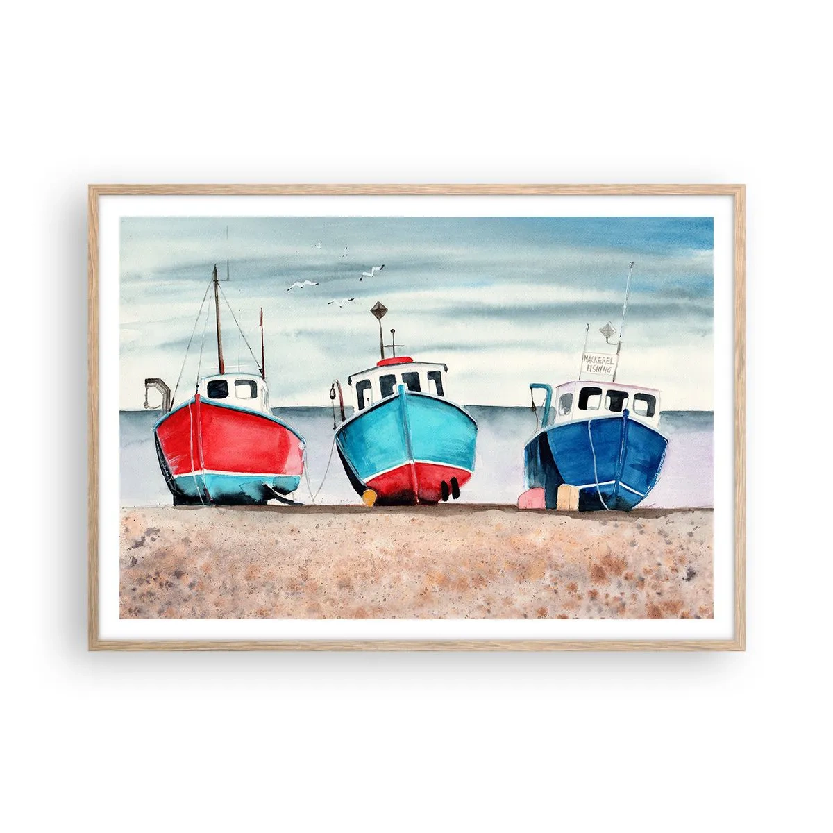 Een poster in een licht eiken lijst - Klaar om te vissen - 100x70 cm