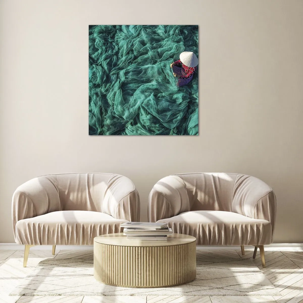 Schilderen op glas - In een zee van netten - 30x30 cm