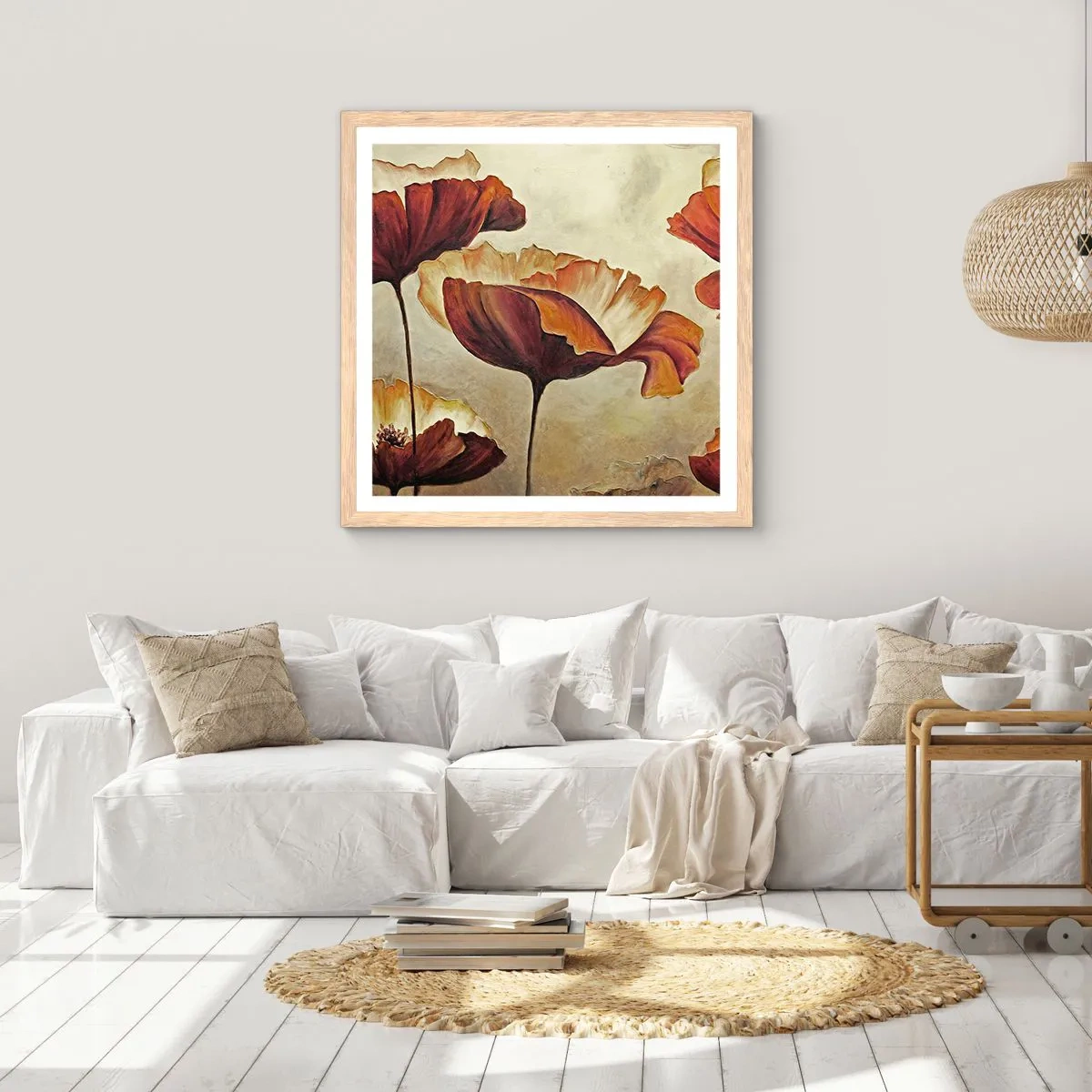 Een poster in een licht eiken lijst - Golvend weiland - 60x60 cm