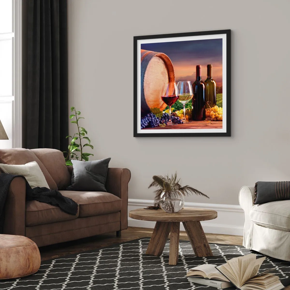 Poster in een zwarte lijst - Het leven smaakt hier - 30x30 cm