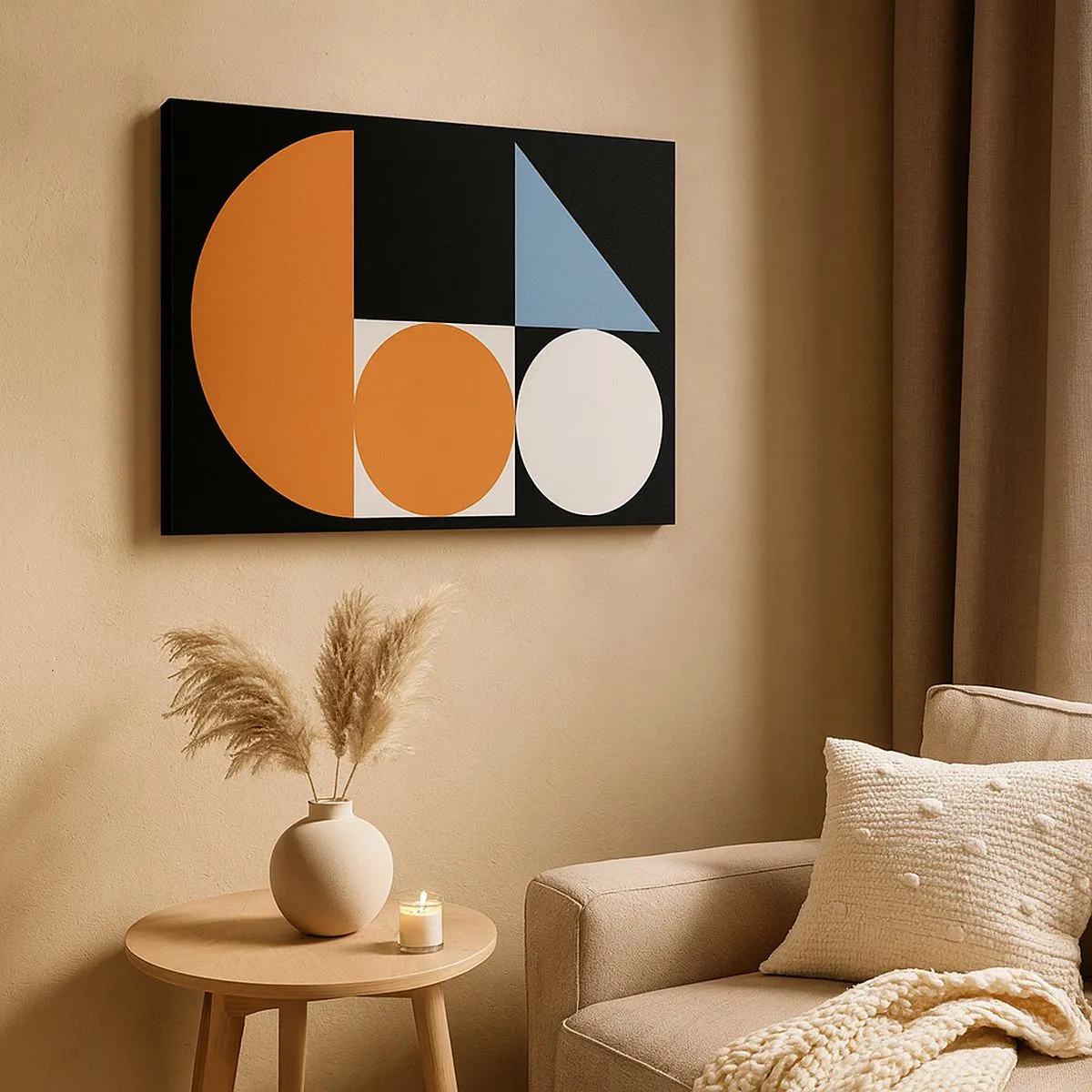 Schilderen op canvas - Geometrisch patroon met kleurrijke vormen op een zwarte achtergrond - 70x50cm - Dacht lay-out - Moderne wanddecoratie voor woonkamer en slaapkamer ARTTOR