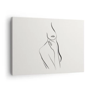 Schilderen op canvas - Een minimalistische schets van het silhouet van een vrouw tegen een lichte achtergrond. - 70x50cm - Een golf van melancholie - Moderne wanddecoratie voor woonkamer en slaapkamer ARTTOR